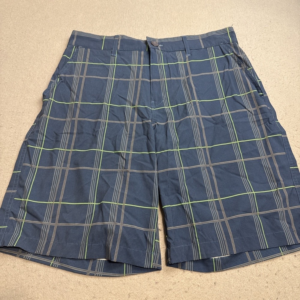 Ocean Pacific OPFlex Mens BLUE Plaid 4-Way Stretch Hybrid Board Shorts Size 32